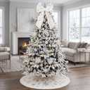 Janinka 6 Pcs Large White Christmas Bow Ornaments with Gold Snowflake Decor 13.4x9.1 Inch Big Plush Faux Fur Bow Decorations Furry Xmas Tree Topper for Wreath Door Window Fireplace Staircase Decor