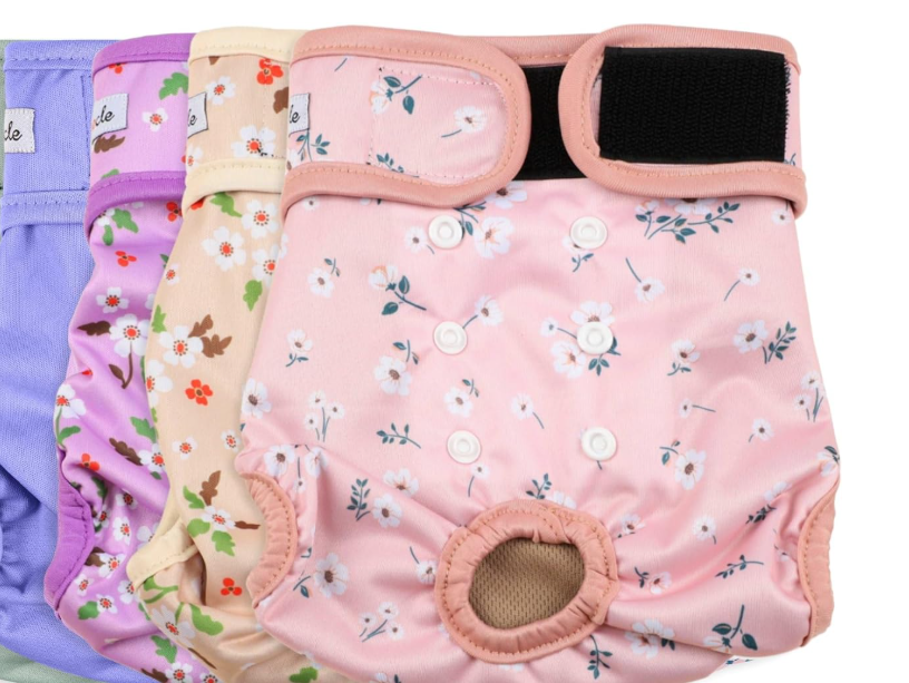 Grecle Washable Female Dog Diapers Skirt(4 Pcs) - Reusable Doggie Diapers with Adjustable Snaps, High Absorbency Leak-Proof Puppy Diapers for Female Dog in Heat, Period, Incontinence, M