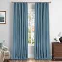 INOVADAY 100% Blackout Curtains for Bedroom, Black Out Curtains 80 Inch Long, Clip Rings Linen Blackout Drapes, Thermal Insulated Room Darkening for Living Room, 2 Panels - Stone Blue, W50xL80