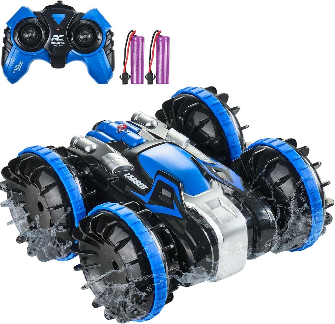 VEVOR Amphibious 4WD Waterproof 2.4GHz RC Car Boat for Kids, 360 Rotating Stunt Car with 2 Batteries, All Terrain Water Beach Pool Toy for 6+ Year Old Boys Girls