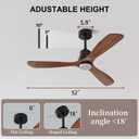 Obabala 52 Inch Ceiling Fans with Lights and Remote Control-Outdoor Ceiling Fan Walnut Wood 3 Blade for Bedroom Living Room Indoor Farmhouse Patio, Reversible Noiseless DC Motor