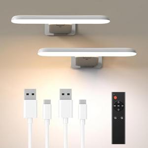 NARUNDREN 2 Pack Picture Lights for Wall, Rechargeable LED Picture Light Battery Operated with Remote, Dimmable Poster Light for Paintings, Portraits, Art Frames, Display Lighting for Wall Decor, White
