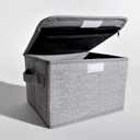 2 Pack Small Storage Box, Storage Basket with Lid, Foldable Cotton Linen Fabric Keepsake Box, Organizer Container with Zipper for Decorative, Medicine, Greeting Card Organizer.(Gray)