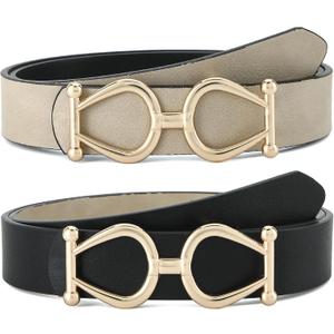 Earnda Women's Reversible Leather Belts for Jeans Pants Fashion Ladies Dress Belt with Gold Buckle 1.1" Width (Small: 27"-29" (Pant 4-6), A_black&beige)