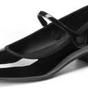 DREAM PAIRS Women's Mary Jane Chunky Low Heels Comfortable Slip on Dress Shoes for Women Closed Round Toe Casual Cute Work Pumps Flats Shoes, Size 7, Black, SDPU26008W
