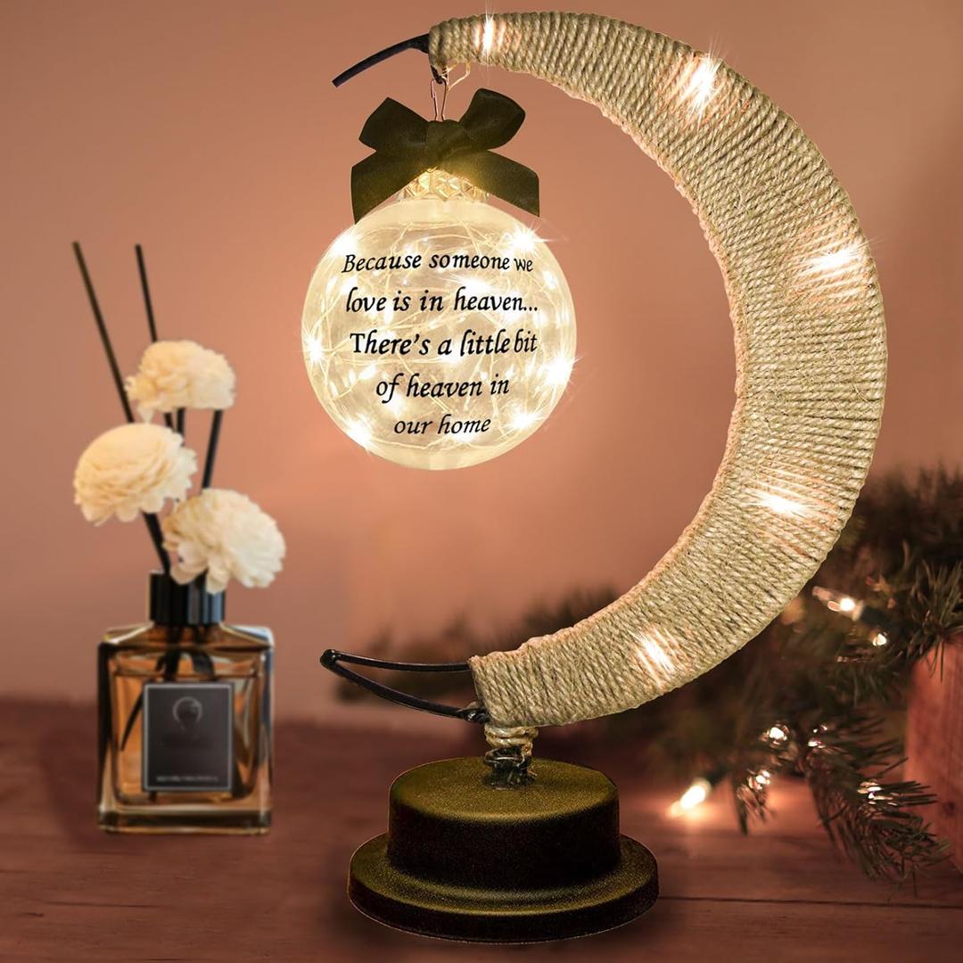 Sympathy Gifts Memorial Moon Shaped Ornament Gifts in Memory of Loved One Bereavement Gifts Remembrance Gifts Condolence Gifts for Loss of Mother Loss of Father Christmas Home Decorations (Warm)