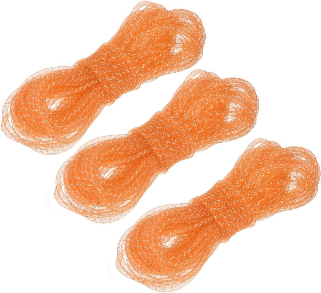 MECCANIXITY 3 Roll 26 Yards Mesh Tube Deco Flex, Solid Mesh Tube for Crafts Wreaths Gift Wrapping Christmas Table Drapes Decorations, 3/8 Inch, Orange