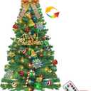 Remote Control-3 FT Artificial Mini Christmas Tree,Tabletop Small Christmas Tree with 50 Warm White & Multicolor Changing Lights Timer 8 Modes DIY Ball Ornaments,Home,Office,Indoor Holiday Decoration (Green)