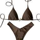 OYOANGLE Women's 2 Piece Swimsuit Starfish Decor Triangle Halter Bikini Set Bathing Suit (Large, Brown)