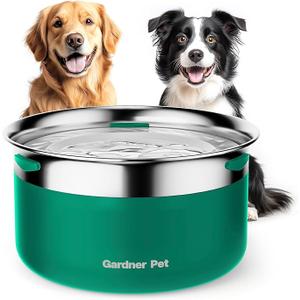 Gardner Pet Dog Bowls 1 Gallon (3.85L) Stainless Steel No Spill Dog Water Bowl, Slow Water Feeder Metal Bowls, Spill Proof Water Dispenser for Large Dogs, Promotes Healthy Hydration(Green)