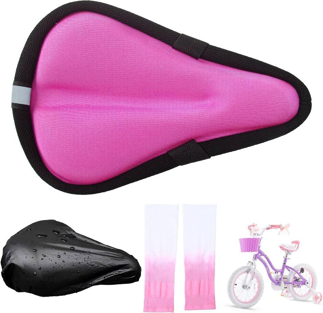 Kids Bicycle Seat Cushion Cover 9"x6",Gel Padded Bike Seat Cover for Boys Girls,Breathable Soft Bike Seat CoverChild Bicycle Saddle Pad with Water Resistant Cover,Arm Sleeves