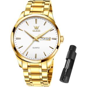OLEVS Mens Gold Watches Waterproof Stainless Steel Lightweight Watch with Date Classic Luxury Dress Watch for Men Gold White Blue Green Dial