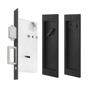 Pocket Door Lock,Modern Rectangular Pocket Door Hardware, Finger Flush Pulls with Edge Pull for Pocket Doors, Sliding Doors,Folding Doors etc (Black, Keyed Lock)