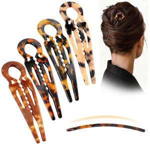 4PCS Prestige French Hair Pins Tortoise Shell Acetate Hairpins for Women - Elegant Styling Accessories for Buns Twist Updos U-Shaped Curved Serrated Strong Grip for Thick/Long Hair(4.3 Inch, Large)