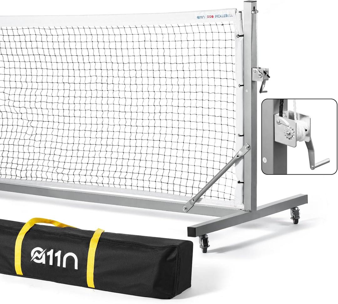 A11N Sports Pro Pickleball Net with Wheels and Hand Winch, Tournament Regulation Size, Anti-Sag Design, Perfect for Outdoor Court & Indoor Gym Floor