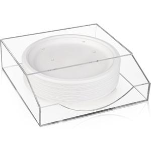 Paper Plate Dispenser, 8/9/10 Inch Wall Mounted Acrylic Paper Plate Holder Under Cabinet, Easy Access Vertical Plate Organizer for Kitchen Counter, Fits Round and Square Paper Plates
