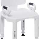 Drive Medical Bathroom Bench with Back & Arms - Adjustable Height - Suction Tip Legs for Stability - Durable Plastic Seat - 350 Lb Capacity - White