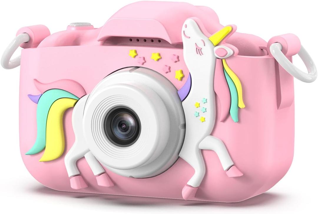 Goopow Kids Camera Toys for 3-8 Year Old Girls Boys,Children Digital Video Camcorder Camera with Cartoon Soft Cover, Best Chritmas Birthday Festival Gift for Kids - 32G SD Card Included (Pink-DJS)