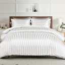 Whale Flotilla 3-Piece Reversible Silky Soft Queen Comforter Set, Luxury Stripe Satin Comforters Full Size Bedding Set with 2 Satin Pillowcases, Lightweight Duvet for All Seasons, White