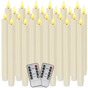 24-Pack Flameless Taper Candles, 9.25 Inch Battery Operated LED Candlesticks with Remote & Timer - Realistic Flickering Flame, Warm Ivory, Safe Smokeless for Wedding Christmas Church Party Home Decor