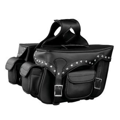 Milwaukee Performance Double Strap Black Pvc Throw Over Motorcycle Saddlebags (Studded)