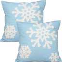 Elife Soft Square Christmas Snowflake Home Decorative Canvas Cotton Embroidery Throw Pillow Covers 18x18 Cushion Covers Pillowcases for Sofa Bed Chair (1 Pair, Sky Blue)