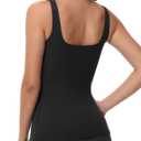 Women Tummy Control Shapewear Tank Tops Seamless Square Neck Compression Tops Slimming Body Shaper Camisole (Black, L)