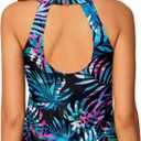 Tempt Me High Neck Tankini Top Backless Bathing Suit for Women Key Hole Swimsuit Swim Top Only (Blue, L)
