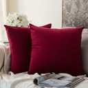 MIULEE Pack of 2 Velvet Soft Solid Decorative Throw Pillow Covers Burgundy Pillowcases for Sofa Bedroom Couch Car,18x18 Inch Wine Red