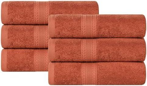 Superior Eco-Friendly Cotton 6-Piece Hand Towel Set, Small Towels for Spa, Resort, Hotel, Guest Bath, Kitchen, Quick Dry, Soft, Bathroom Accessories, Home and Apartment Essentials, Copper