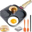 4Cup Nonstick Egg Pan Set with Lid Aluminum Omelette Skillet for Breakfast, Includes Silicone Scraper, Oil Brush, Chopsticks & Cleaning Cloth Compatible with Gas & Induction Cooktops (Black)