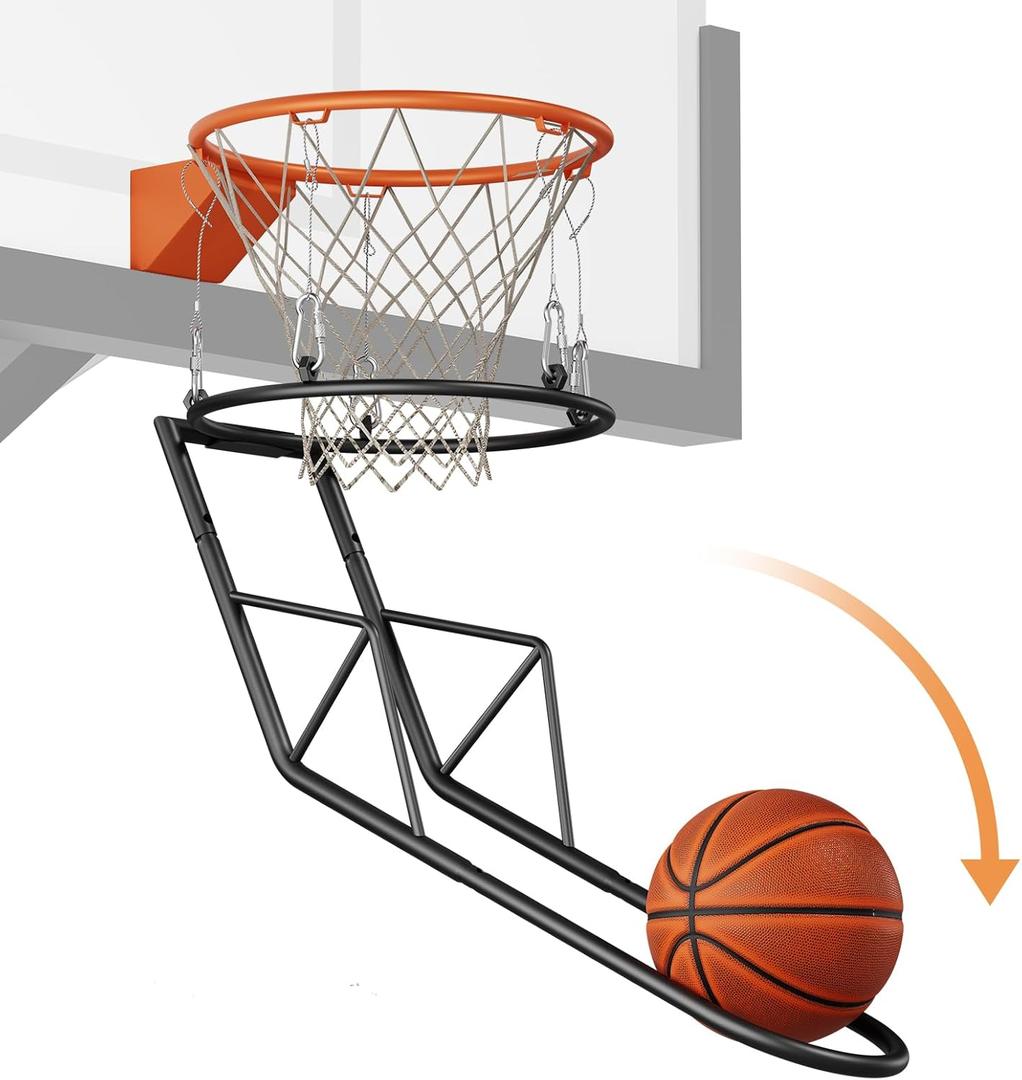 Basketball Return Attachment, Sturdy Metal Basketball Hoop Rebounder Attachment for Outdoor and Indoor Use, Basketball Hoop Accessories Ball Return, Great for Solo Play and Practice