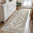 2X10 Area Rugs Machine Washable Runner Rugs for Living Room, Vintage Boho Rugs for Bedroom Dining Room, Non Slip Indoor Soft Distressed Lightweight Thin Low Pile Carpet, Taupe