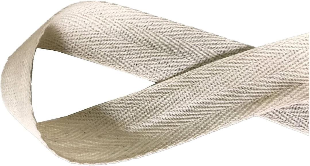 QIANF Twill Tape Ribbon 100% Cotton Natural Color 3/4 Inch Wide 50 Yard Roll Herringbone Tape(3/4 Inch-50Yard, Off-White)