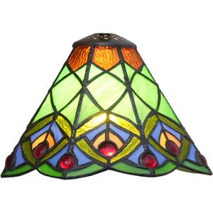 8 Inch Wide Tiffany Lamp Shade Accessories Replacement Only Mission Stained Glass Lampshades Vintage Peacock Glass Beads Light Cover for Table Lamp Pendant Light Fixtures,Green