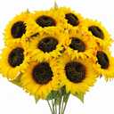 10 Pcs Sunflowers Artificial Flowers with Long Stems Silk Fake Large Sunflowers Bouquet Faux Sunflower Arrangement for Outdoor Indoor Home Vase Table Wedding Party Garden DIY Decor (Yellow)