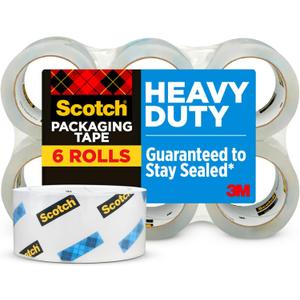 Scotch Heavy Duty Shipping Packing Tape, Clear, Shipping and Packaging Supplies, 1.88 in. x 54.6 yd., 6 Tape Rolls