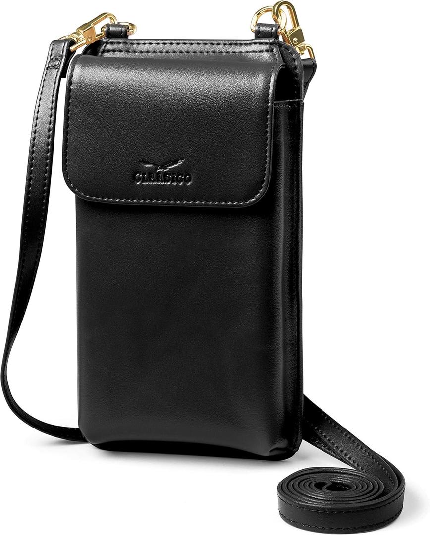 Claasico Crossbody Phone Purse for Women  RFID Phone Case Wallet w/Magnetic Closure & Separate Zipper Pocket Crossbody Bag (Black)