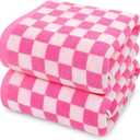 Jacquotha Hot-Pink Checkered Cotton Bath Towels Set of 2 - Cute Aesthetic Bathroom Towels for Women Girls Teens, Bathroom Decor 27.5" x 55"