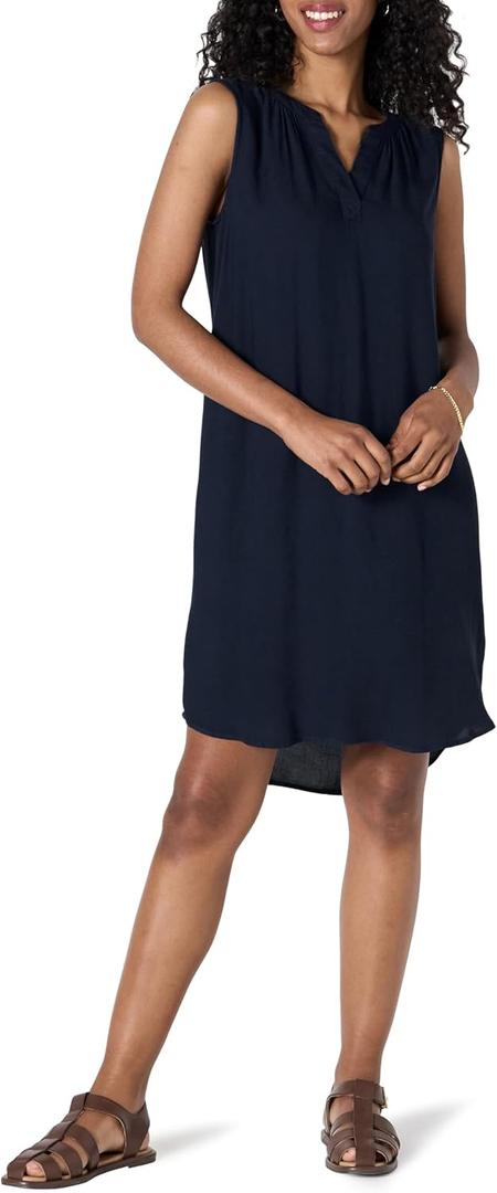 Amazon Essentials Women's Sleeveless Woven Shift Dress (Medium, Navy)