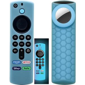 TV Stick 3rd Remote Cover Case with Airtag Holder (Glow in The Dark) Compatible with Fir TV Stick 3rd Gen,Tracker Cover for Tile Sticker 2020,Glow Blue