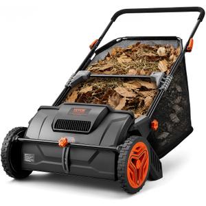 VEVOR Push Lawn Sweeper 21" Leaf & Grass Collector 3.5 cu. ft. Hopper Bag | Adjustable Brush Height & 2 Spinning Brushes, Manual Yard Sweeper for Leaves, Grass Clippings and Lawn Debris