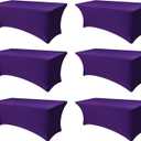 Fitted Stretch Table Cover for 6 ft Rectangle Tables-6 Pack Dark Purple Spandex Tablecloth-Elastic Folding Tablecloths for Party, Vendor Booth Display, Banquet Buffet Event, Craft Trade Show