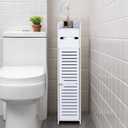 ShellKingdom Toilet Paper Holder Stand, Small Bathroom Storage Cabinet with Doors and Toilet Paper Storage, Slim Storage Cabinet for Bathroom Small Spaces Corner, 31.3 x 6.69 x 6.69 inch (White)