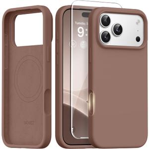 GONEZ Magnetic for iPhone 17 Pro Case, [Compatible with MagSafe] Anti-Scratch Microfiber Lining & Screen Protector, Silicone Camera Control, Shockproof Slim Phone Cover 6.3 inch, Brown