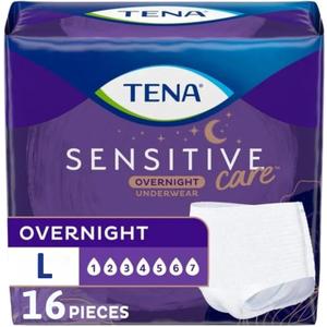 TENA Sensitive Care Overnight Incontinence Underwear for Women, Bladder Control, Postpartum, Large, 16 Count (Waist Size 32in-42in)