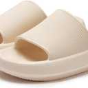 Cloud Slippers For Women Shower Shoes Pillow Slides Indoor House Outdoor Flip Flops For Men Bathroom Non-Slip Home Bubble Foam Beach Platform Slippers (9-10 Women/7.5-8.5 Men, White)