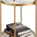 HollyHOME 2-Tier Round Gold Side Table, Outdoor Small Folding Accent Stand with Removable Tray, Anti-Rust Metal Asional Table for Balcony Patio Living Room, Nightstand for Bedroom (Gold&White)