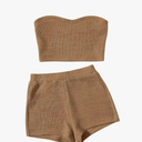Women's 2 Piece Outfit Ribbed Crop Bandeau Tube Top and Biker Track Shorts Sets, S/M