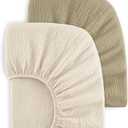 Bearmoss Muslin Crib Sheets 100% Cotton Baby Crib Sheets Fitted for Standard Crib Mattress & Toddler Bed Mattress 52"x28" Soft Breathable Crib Sheet Neutral for Boys Girls - 2 Pack (Oat Latte)
